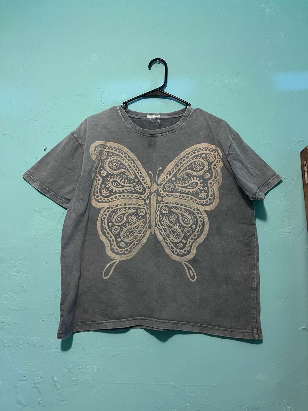 Earthbound Trading Co. Grey Butterfly Paisley Mineral Wash T-Shirt